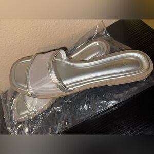 Silver Slide Sandals for Women - Sleek Metallic Comfort